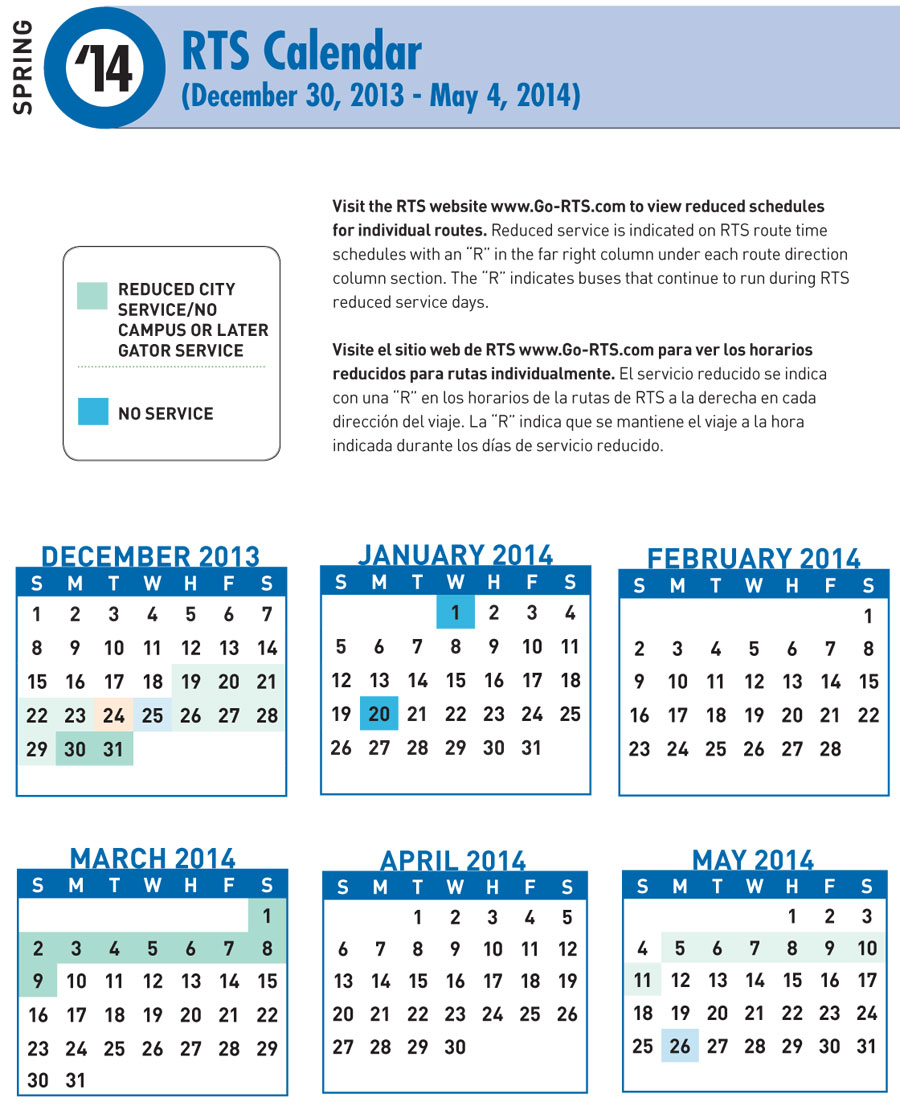 Calendar of service dates